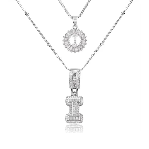 14K Diamond Letter Initial Necklaces Set (2-Piece)