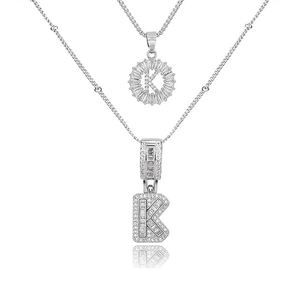 14K Diamond Letter Initial Necklaces Set (2-Piece)