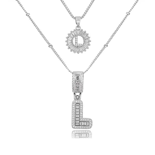 14K Diamond Letter Initial Necklaces Set (2-Piece)