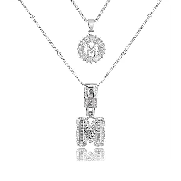 14K Diamond Letter Initial Necklaces Set (2-Piece)