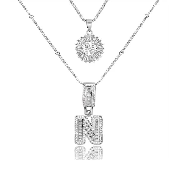 14K Diamond Letter Initial Necklaces Set (2-Piece)