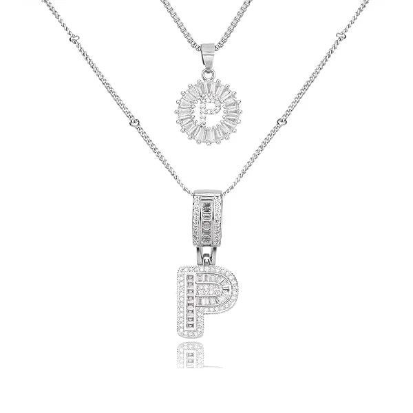 14K Diamond Letter Initial Necklaces Set (2-Piece)