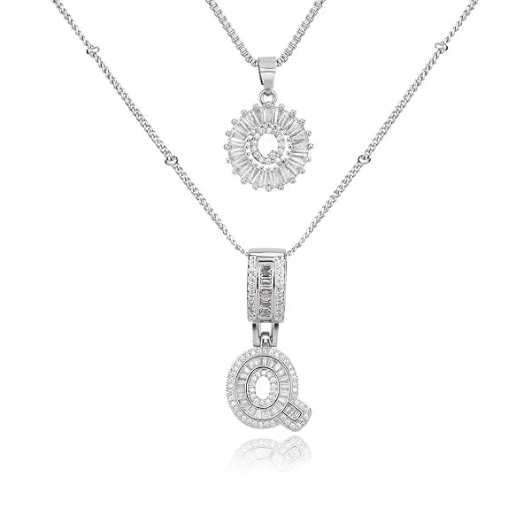 14K Diamond Letter Initial Necklaces Set (2-Piece)