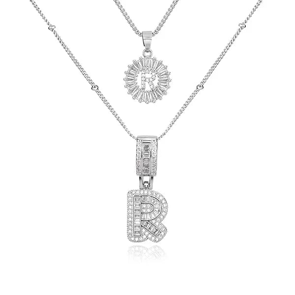 14K Diamond Letter Initial Necklaces Set (2-Piece)