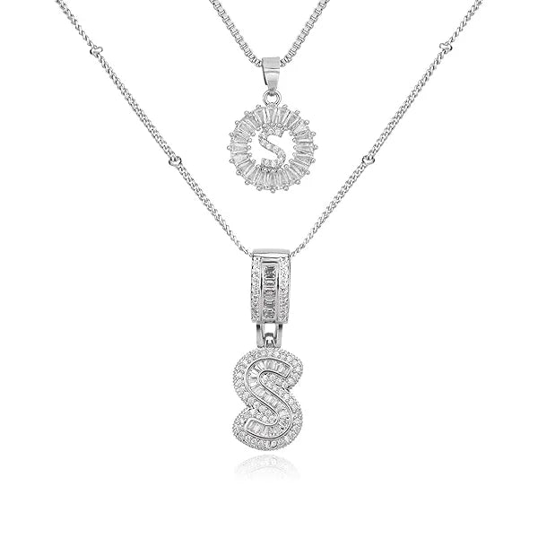14K Diamond Letter Initial Necklaces Set (2-Piece)