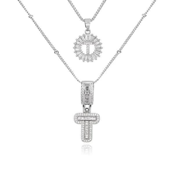 14K Diamond Letter Initial Necklaces Set (2-Piece)