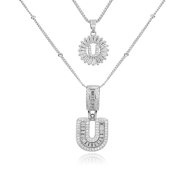 14K Diamond Letter Initial Necklaces Set (2-Piece)
