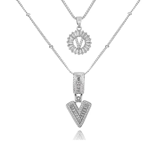 14K Diamond Letter Initial Necklaces Set (2-Piece)