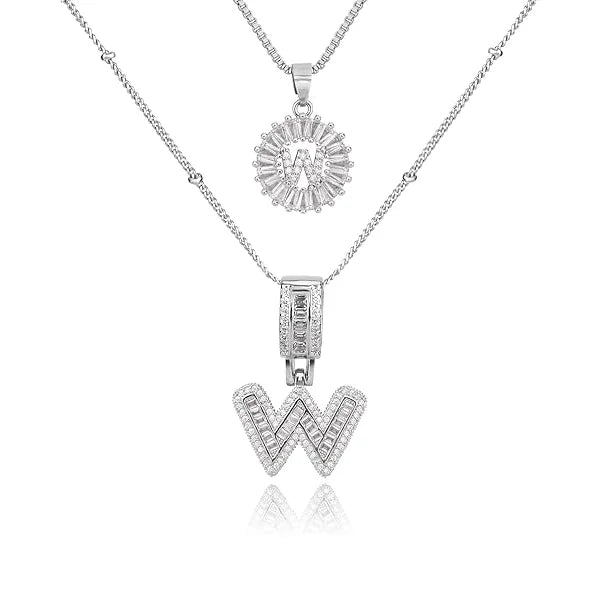 14K Diamond Letter Initial Necklaces Set (2-Piece)