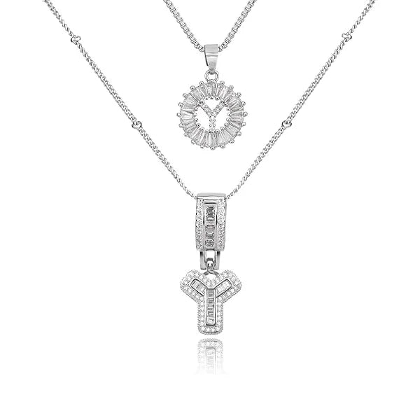 14K Diamond Letter Initial Necklaces Set (2-Piece)