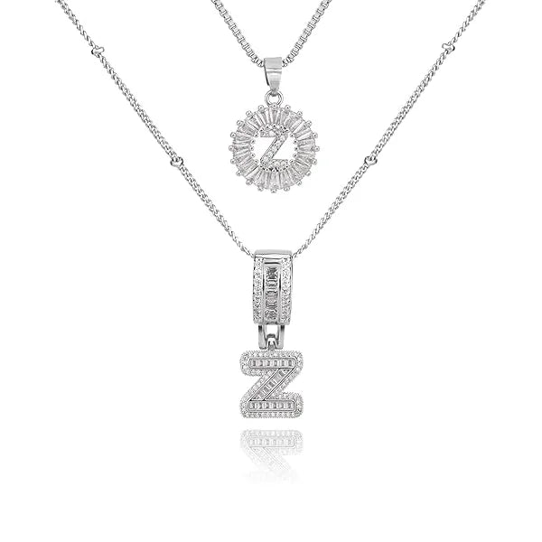 14K Diamond Letter Initial Necklaces Set (2-Piece)